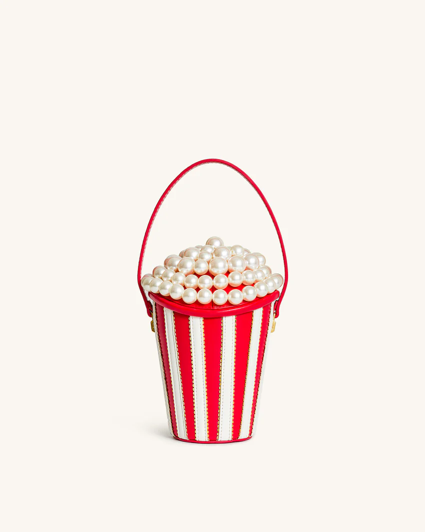 Skylar Faux Pearl Embellished Bucket Bag - Red