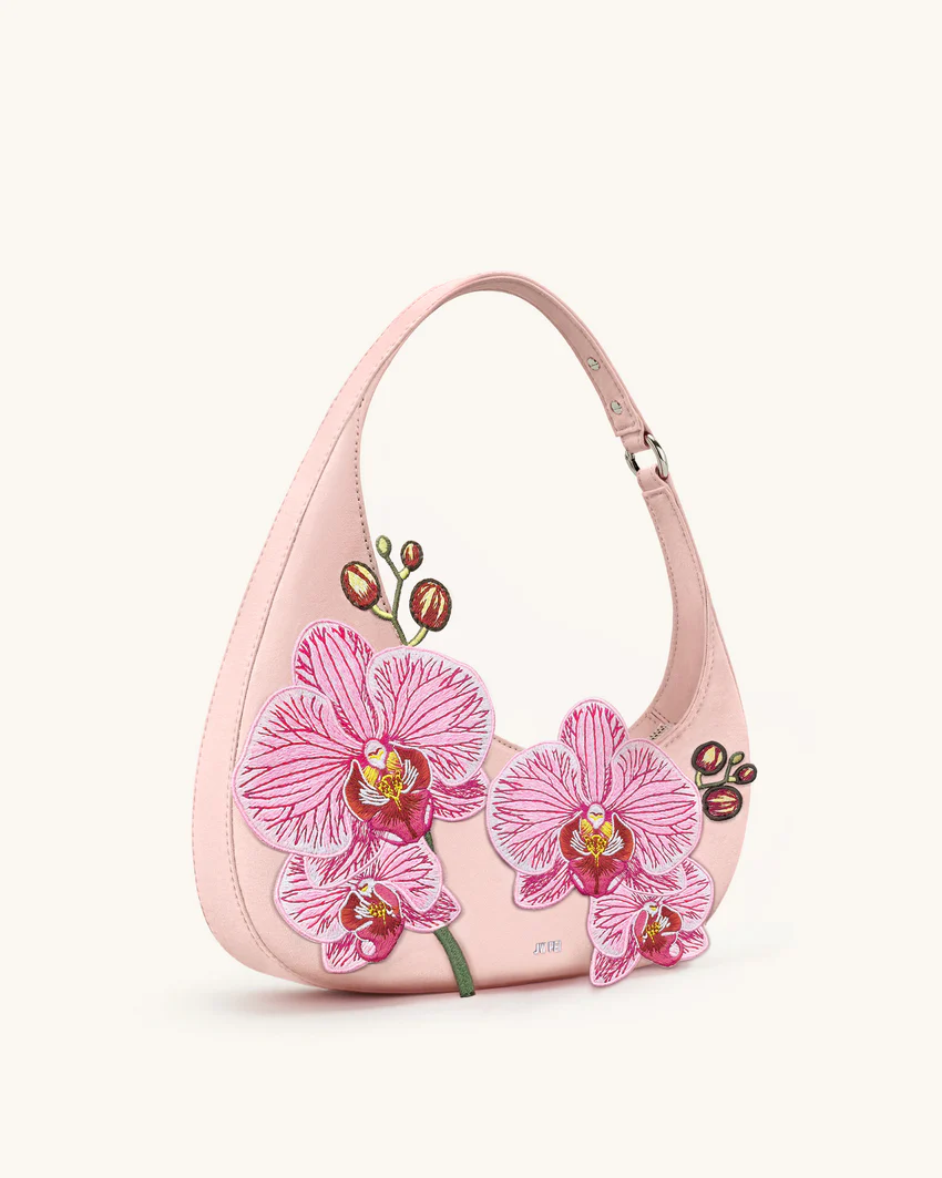 Harlee Orchid Embroidered Shoulder Bag - Pink