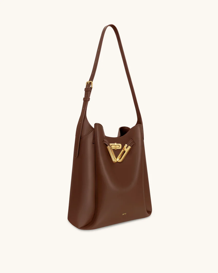 Charlene Double Buckle Hobo Bag - Brown