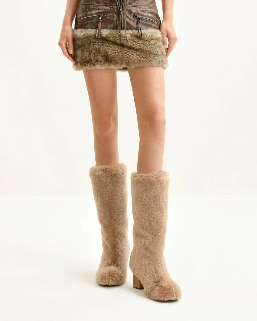 Isabella Slouchy Faux Fur Boots - Beige