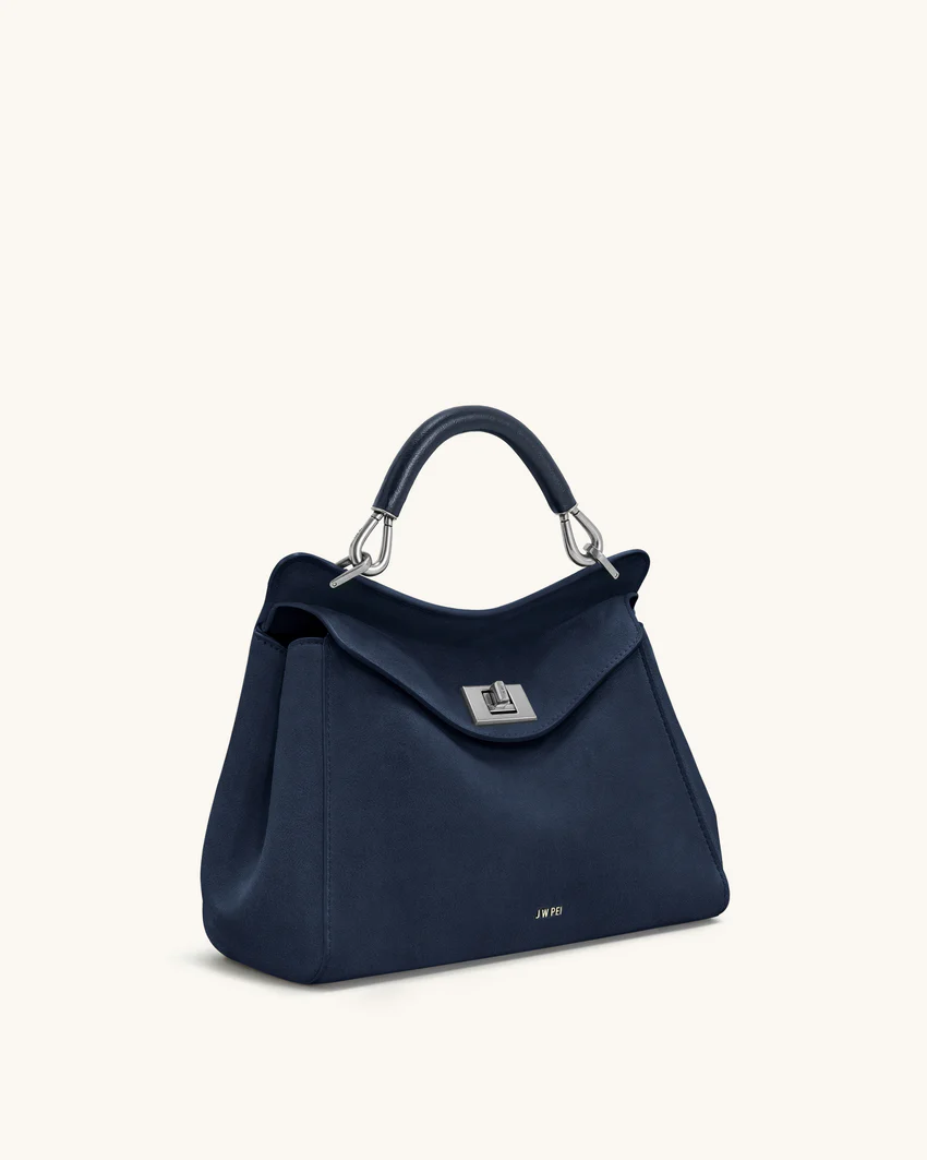 Lucia Classic Faux Suede Top Handle Bag - Navy Blue