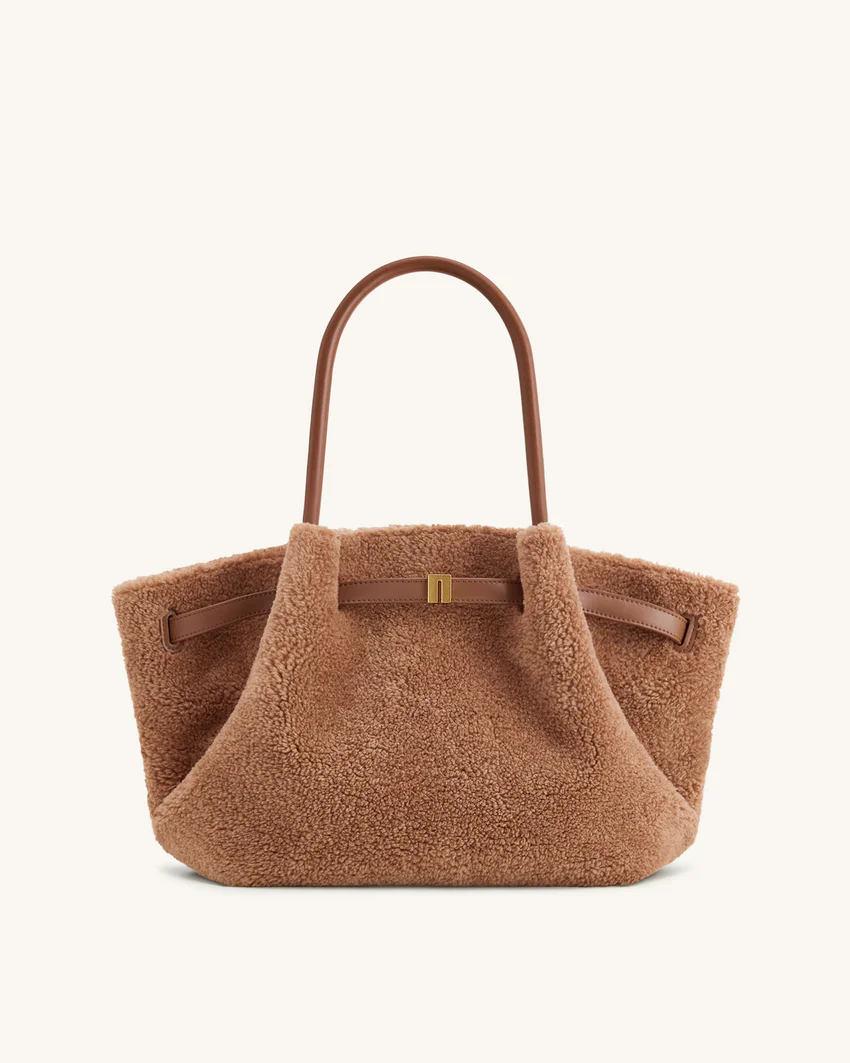 Hana Medium Faux Fur Tote Bag - Coffee Brown